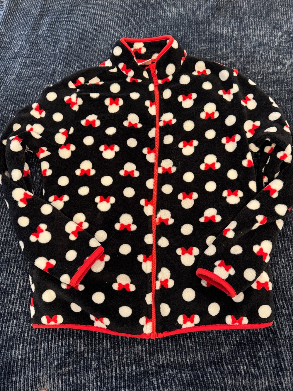 Disney Black Fleece Jacket with White and Red Minnie Accents Sz M